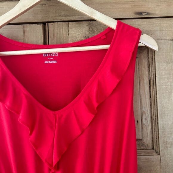 Esmara Women's Medium‎ Red Maxi V-Neck Sleeveless Dress Flowy Slits Viscose Long - Picture 4 of 11
